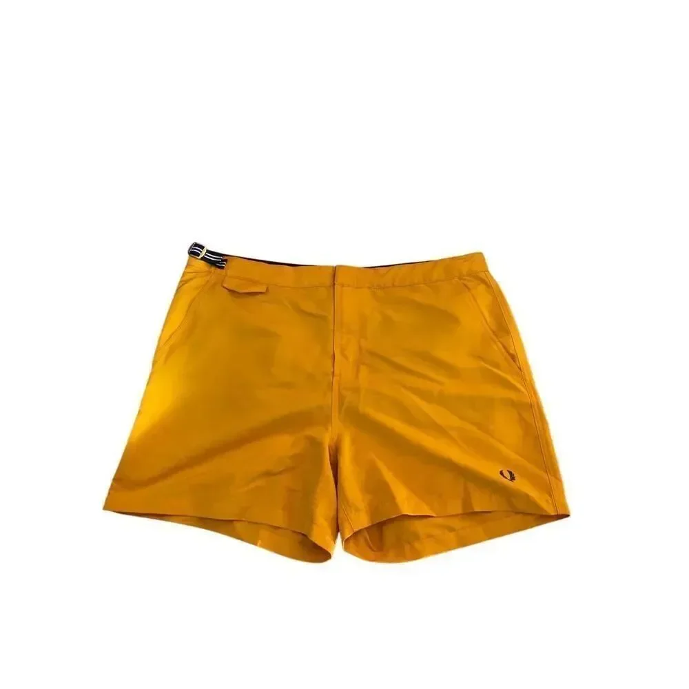 Fred Perry, men’s mustard, flat front sportswear, swimwear, size XL
